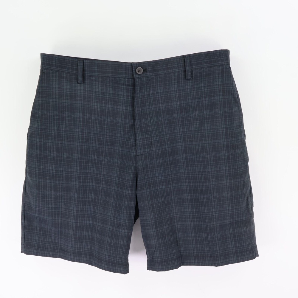 Chaps Chino Shorts Mens Size 40 Black Gray Plaid Poly Blend Pockets Lightweight